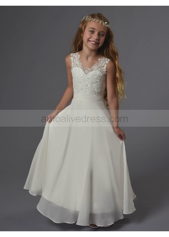 Boho Beach Lace Chiffon Floor Length Wedding Flower Girl Dress 